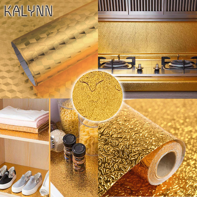 Gold Self Adhesive Wallpaper Metal Look Kitchen Oil Waterproof Contact  Paper Peel and Stick DIY Decor